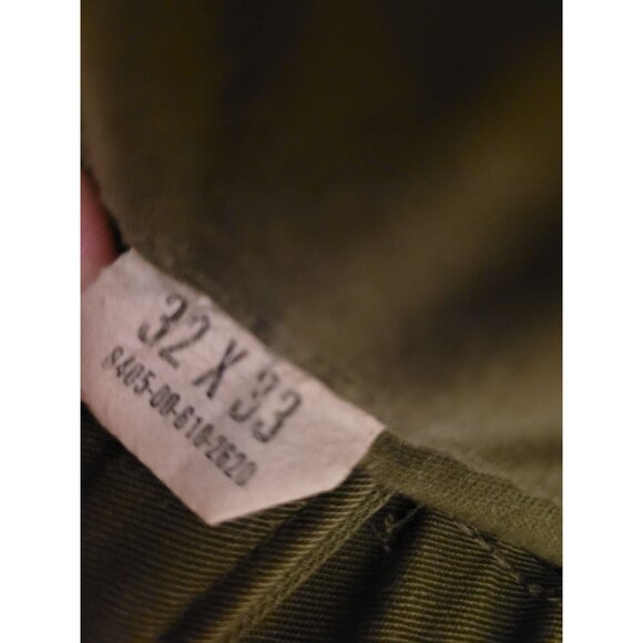Vintage Green Utility Trouser US Navy Uniform Pants 32x33 Name Tape Worn Spots - Picture 8 of 8